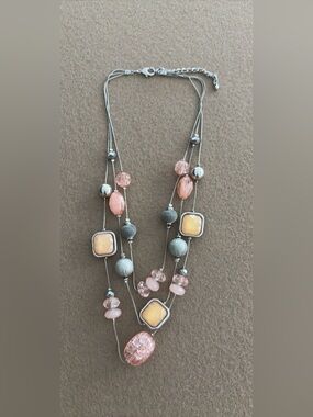 Silver & Pink 3 Chain Statement Necklace